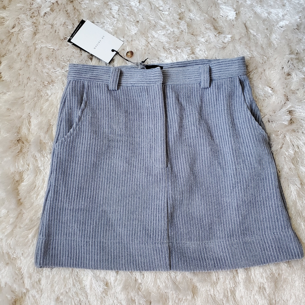 En Saison Corduroy Light Blue Mini Skirt Women's M Zip Closure